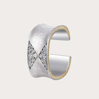 [Italian Ornamental Heritage] D-POW Italy Handcrafted Engraved Gold Iris & Acanthus Solid Heavywork Silver Floral Ring | D-POW