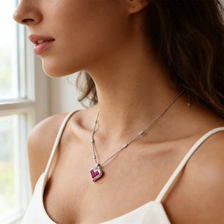 [Cosmic Amour] D-POW Crushed Ice Heart Pendant Necklace in 925 Silver, 55CM (21.65") - D-POW