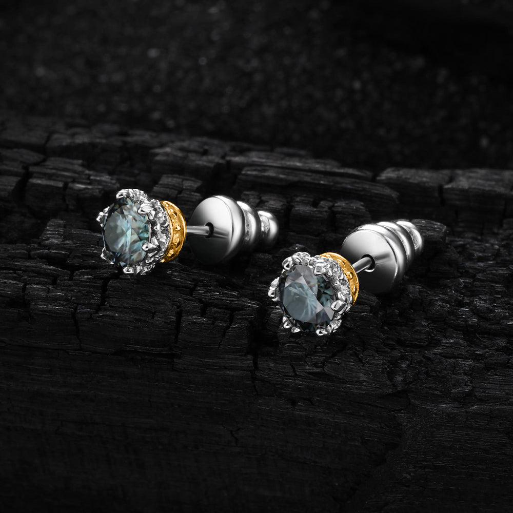 [Baroque Bloom] D-POW 925 Sterling Silver Moissanite Stud Earrings