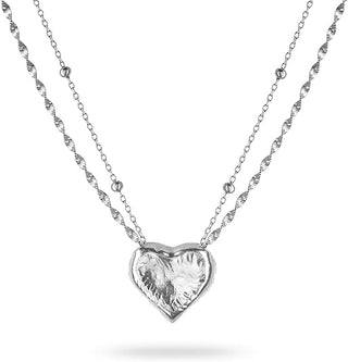 [Baroque Bloom] D-POW Baroque-Inspired Double Heart Necklace in 925 Sterling Silver - D-POW