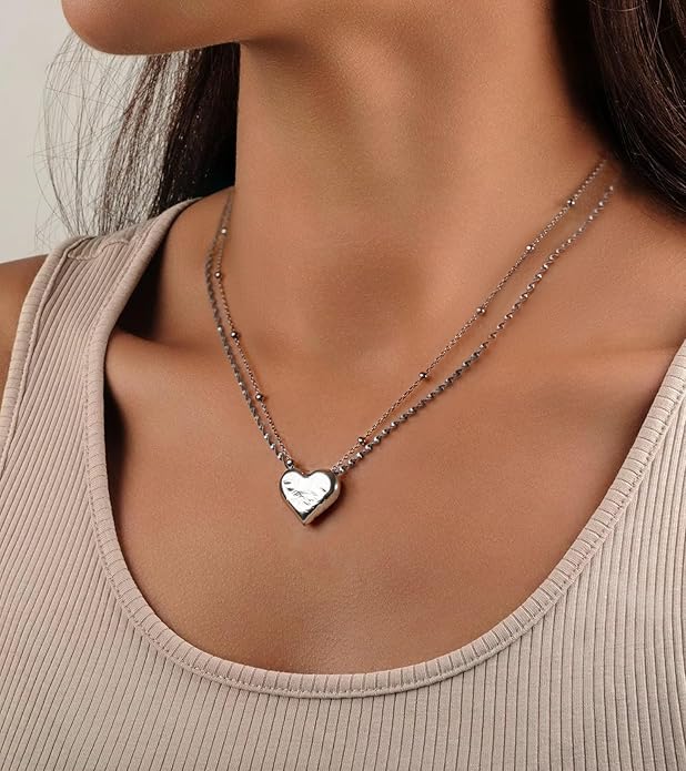 D-POW Baroque-Inspired Double Heart Necklace in 925 Sterling