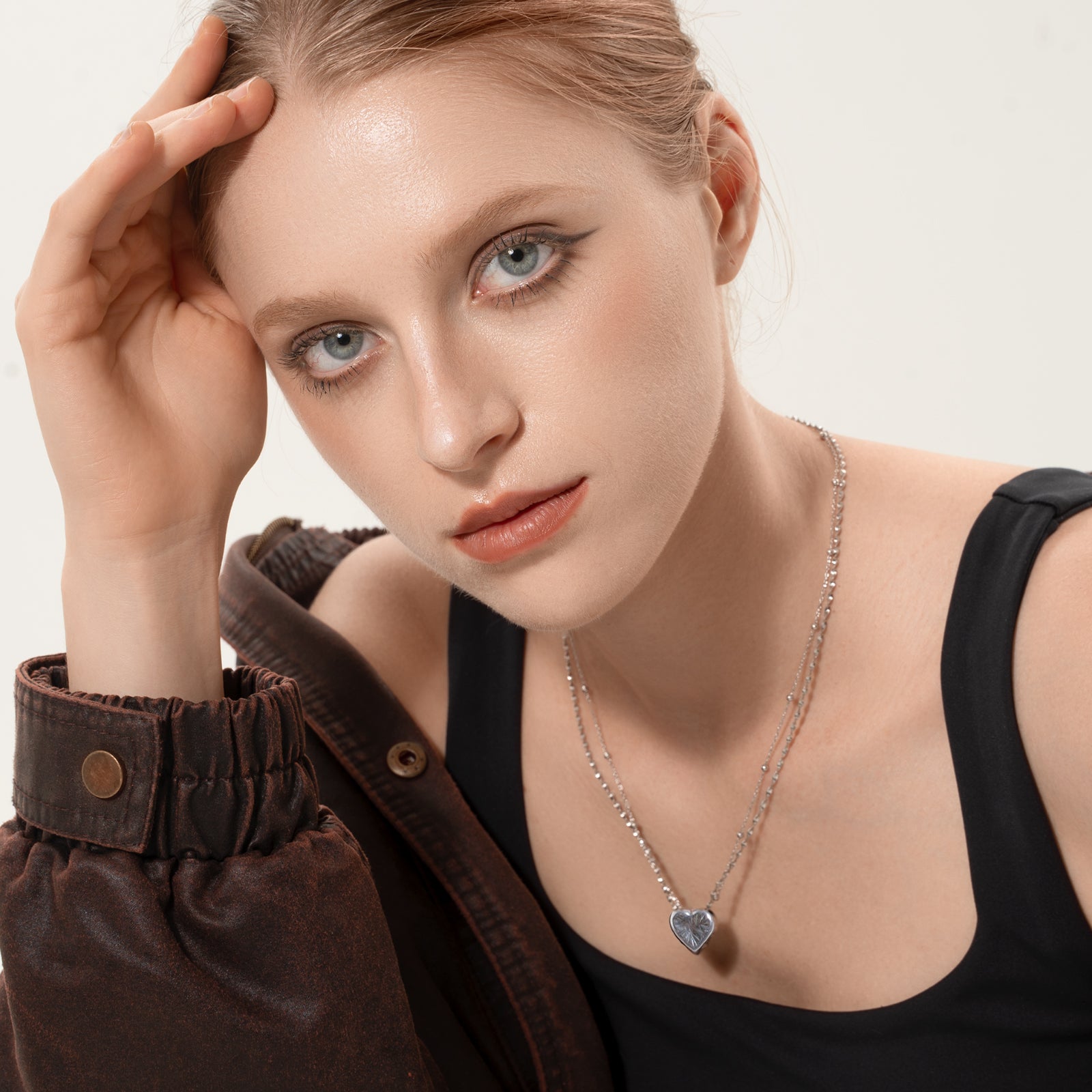 Bamoer Double Heart Necklace For Women Simple Black Enamel Y-shape Bamoer Double Heart Necklace For Women Simple Black Enamel Y-shape