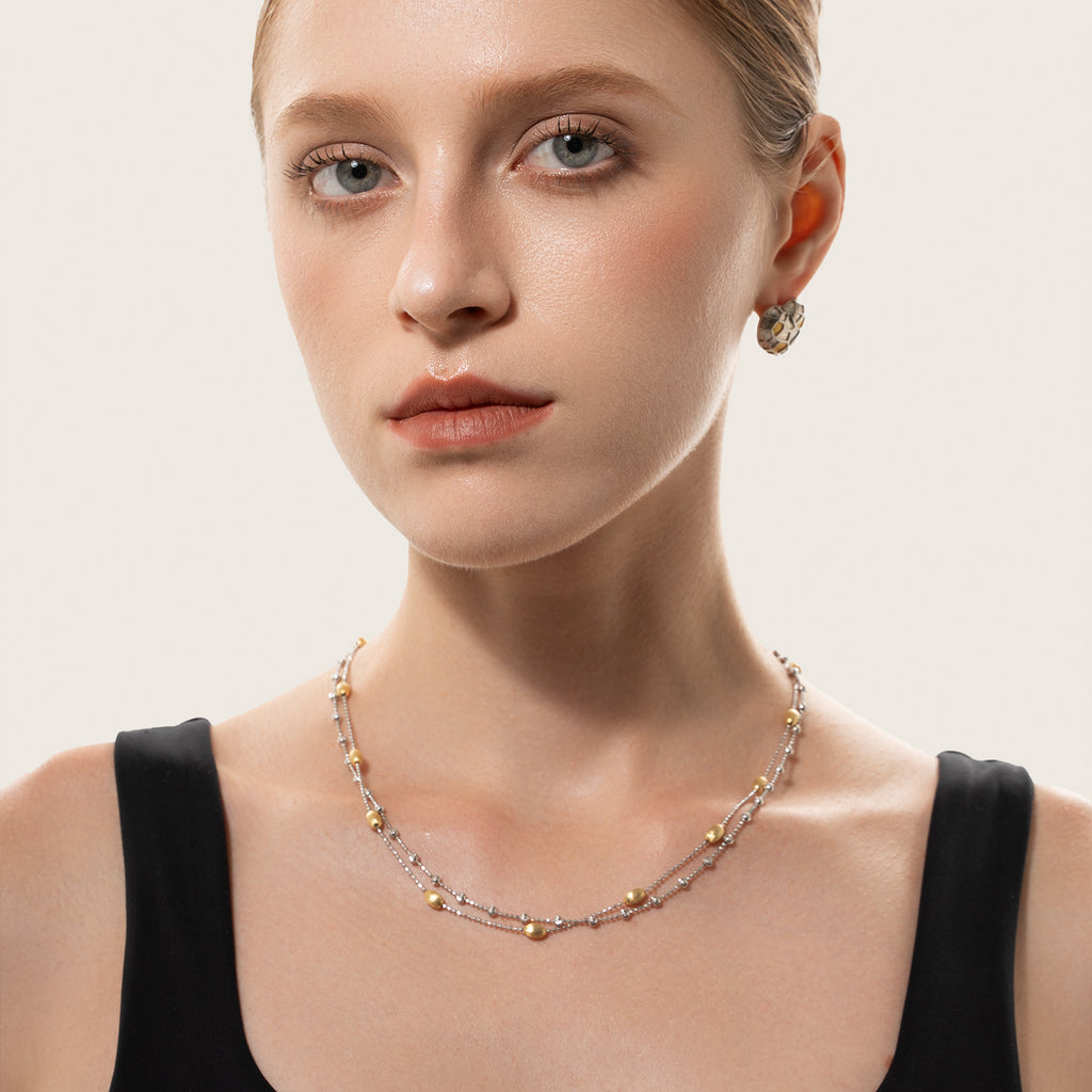 [Frozen Echo] D-POW Brushed Nut Shell Double-Layer Necklace
