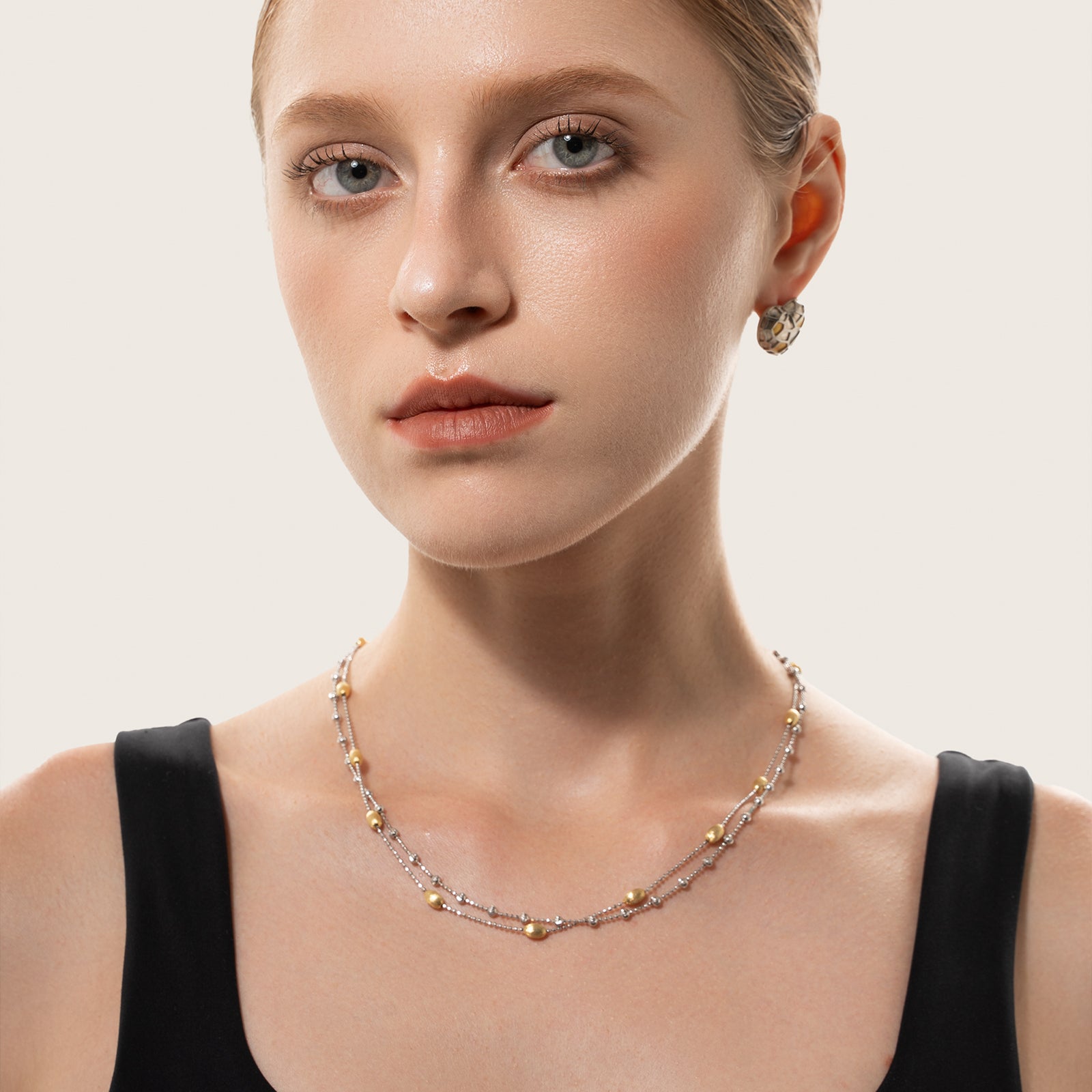 [Frozen Echo] D-POW Brushed Nut Shell Double-Layer Necklace