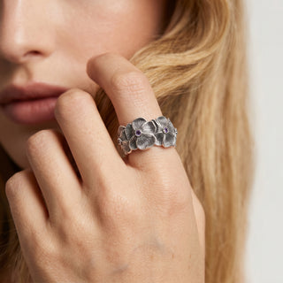 [Bloom] D-POW 925 Sterling Silver Cubic Zirconia Gardenia Wide Band Ring - D-POW