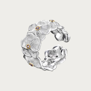 [Bloom] D-POW 925 Sterling Silver Cubic Zirconia Gardenia Wide Band Ring - D-POW