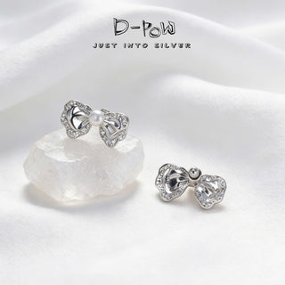 [Miu-Inspired Ballet] D-POW 925 Sterling Silver Cubic Zirconia Stud Earrings - D-POW