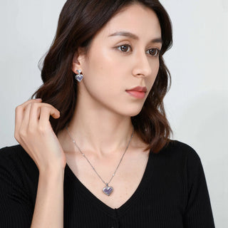 [Cosmic Amour] D-POW Crushed Ice Heart Jewelry Set in 925 Silver – Pendant Necklace & Earrings - D-POW