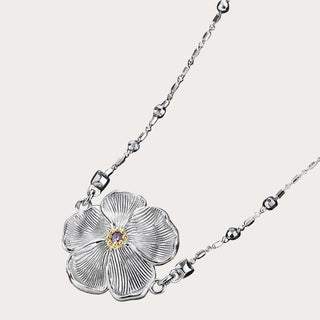 [Bloom] D-POW 925 Sterling Silver Cubic Zirconia Gardenia Pendant Necklace - D-POW
