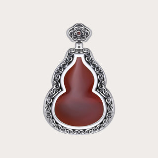 D-POW Sterling Silver Cinnabar Gourd Pendant – Antiqued Chinese Style - D-POW