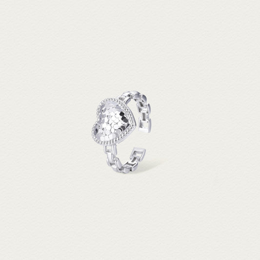 [Frozen Echo] D-POW Adjustable Stackable Crushed Ice Heart 925 Silver Ring