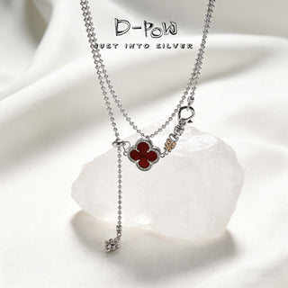 D-Pow Sterling Silver Four-Leaf Clover & Laser Crescent Moon Necklace – Minimalist Lucky Pendant Jewelry for Women - D-POW