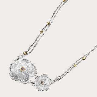 [Bloom] D-POW 925 Sterling Silver Cubic Zirconia Gardenia Pendant Necklace - D-POW
