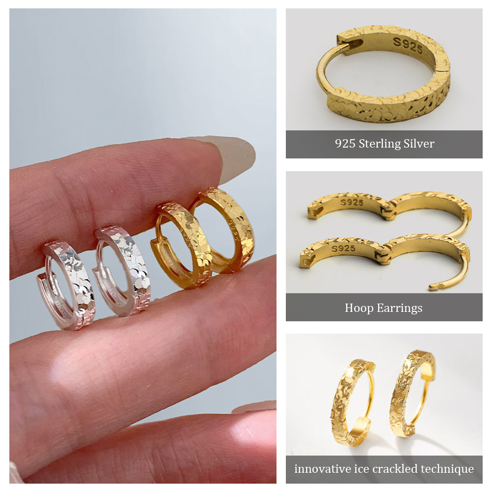 [Shatterlight Series] D-POW 925 Sterling Silver Crushed Ice Textured Hoop Earrings