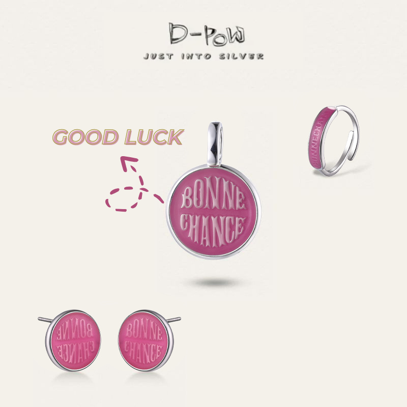 [Bonne Chance] D-POW Enamel Lucky Jewelry Set – Ring, Necklace & Stud Earrings