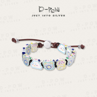 D-Pow S925 Sterling Silver “Lubi Bear” Playground Leather Cord Bracelet – Cute Charm Adjustable Bracelet for Women - D-POW