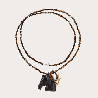 D-Pow Chestnut Pegasus Pendant Necklace – 925 Sterling Silver & Wood, 72 cm Long Chain - D-POW