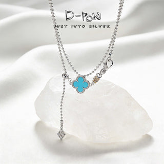 D-Pow Sterling Silver Four-Leaf Clover & Laser Crescent Moon Necklace – Minimalist Lucky Pendant Jewelry for Women - D-POW