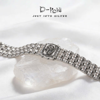 D-Pow S925 Sterling Silver Athena Vintage Bracelet – Handcrafted Tweed Texture, Luxury Style, Heavyweight Statement Chain - D-POW