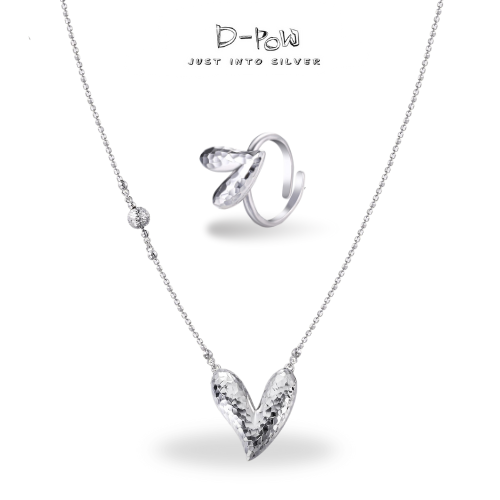 D-POW Baroque-Inspired Icy Peach Jewelry Set – 925 Silver Necklace & Adjustable Ring