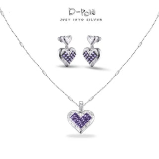 [Cosmic Amour] D-POW Crushed Ice Heart Jewelry Set in 925 Silver – Pendant Necklace & Earrings - D-POW