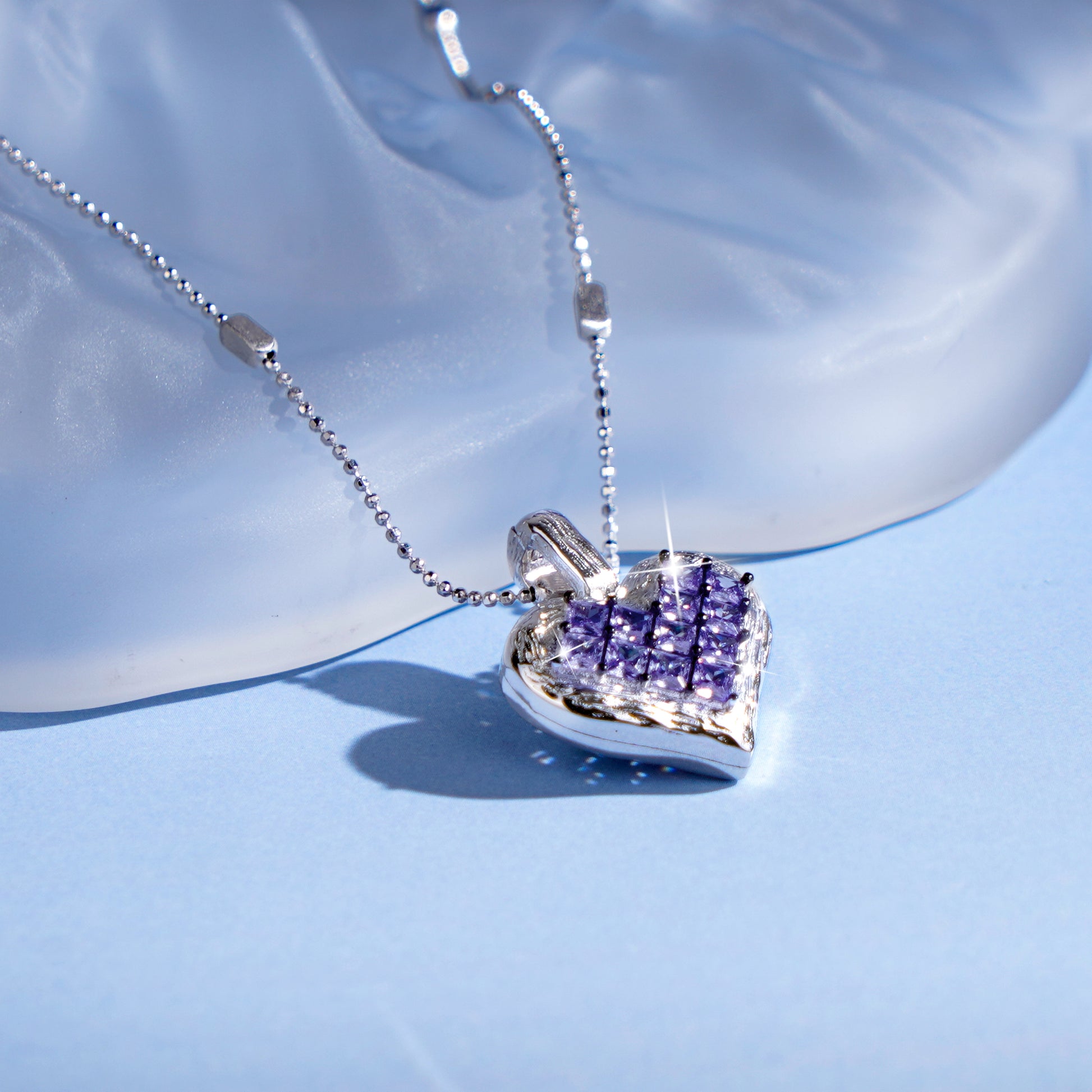 [Cosmic Amour] D-POW Crushed Ice Heart Pendant Necklace in 925 Silver, 55CM (21.65")