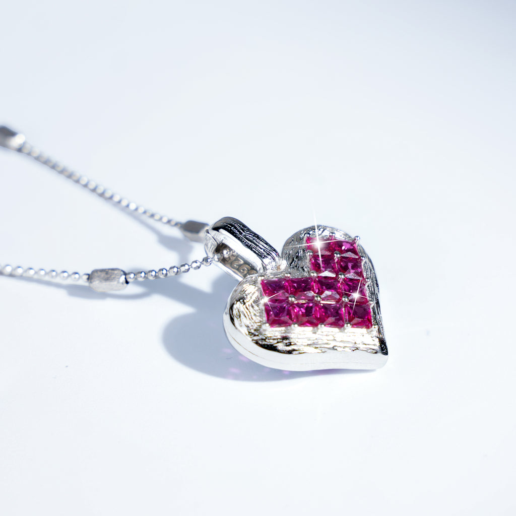 [Cosmic Amour] D-POW Crushed Ice Heart Pendant Necklace in 925 Silver, 55CM (21.65")