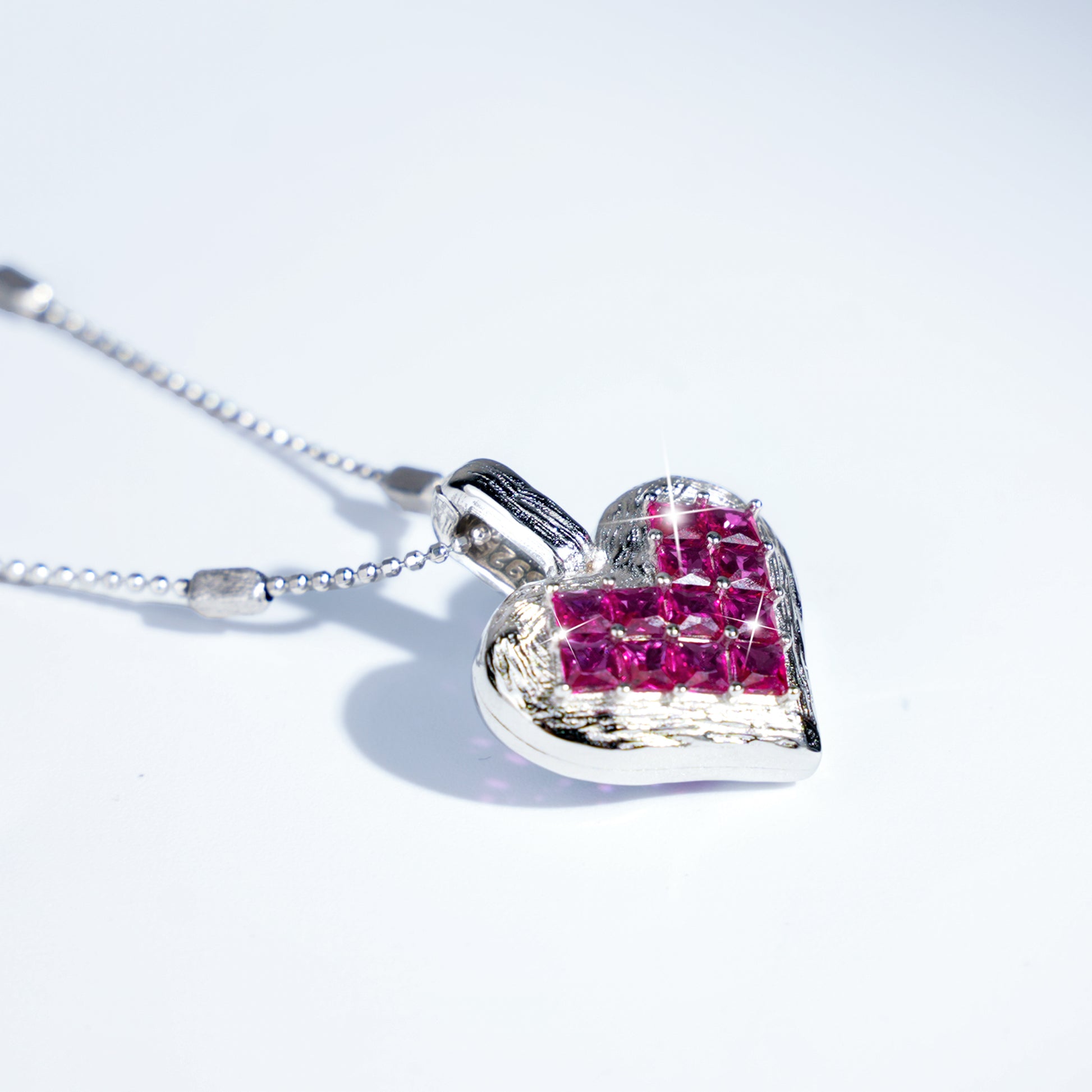 [Cosmic Amour] D-POW Crushed Ice Heart Pendant Necklace in 925 Silver, 55CM (21.65")