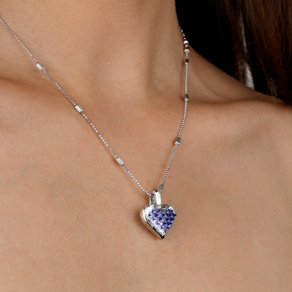 [Cosmic Amour] D-POW Crushed Ice Heart Pendant Necklace in 925 Silver, 55CM (21.65")