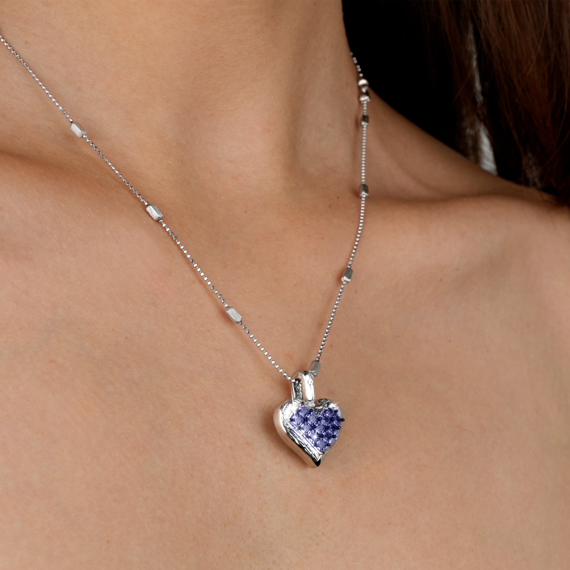[Cosmic Amour] D-POW Crushed Ice Heart Pendant Necklace in 925 Silver, 55CM (21.65")