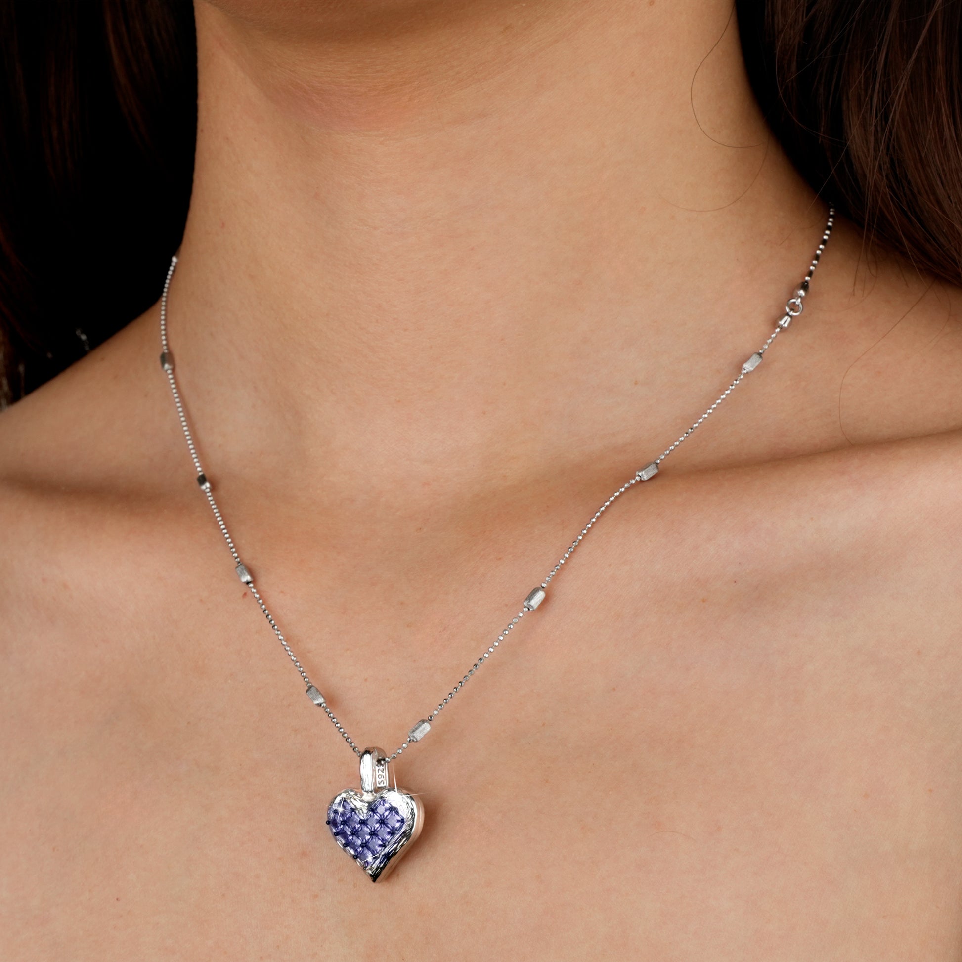 [Cosmic Amour] D-POW Crushed Ice Heart Pendant Necklace in 925 Silver, 55CM (21.65")