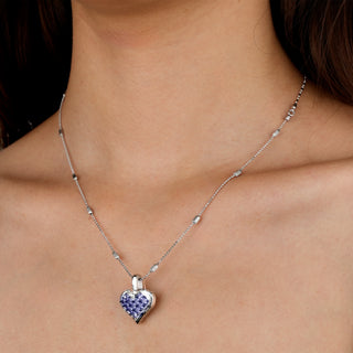 [Cosmic Amour] D-POW Crushed Ice Heart Pendant Necklace in 925 Silver, 55CM (21.65") - D-POW