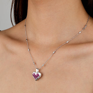[Cosmic Amour] D-POW Crushed Ice Heart Pendant Necklace in 925 Silver, 55CM (21.65") - D-POW