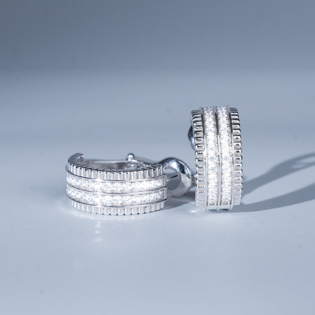 D-POW Baroque-Inspired Classic Sparkling 925 Silver Zircons Hoop Earrings