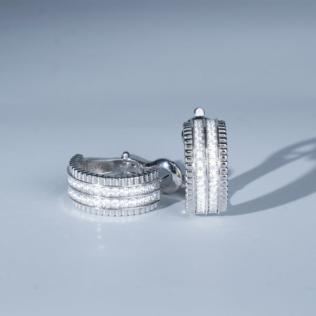 D-POW Baroque-Inspired Classic Sparkling 925 Silver Zircons Hoop Earrings