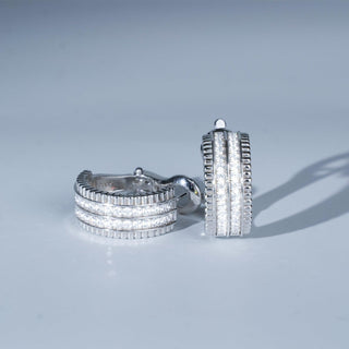 D-POW Baroque-Inspired Classic Sparkling 925 Silver Zircons Hoop Earrings - D-POW