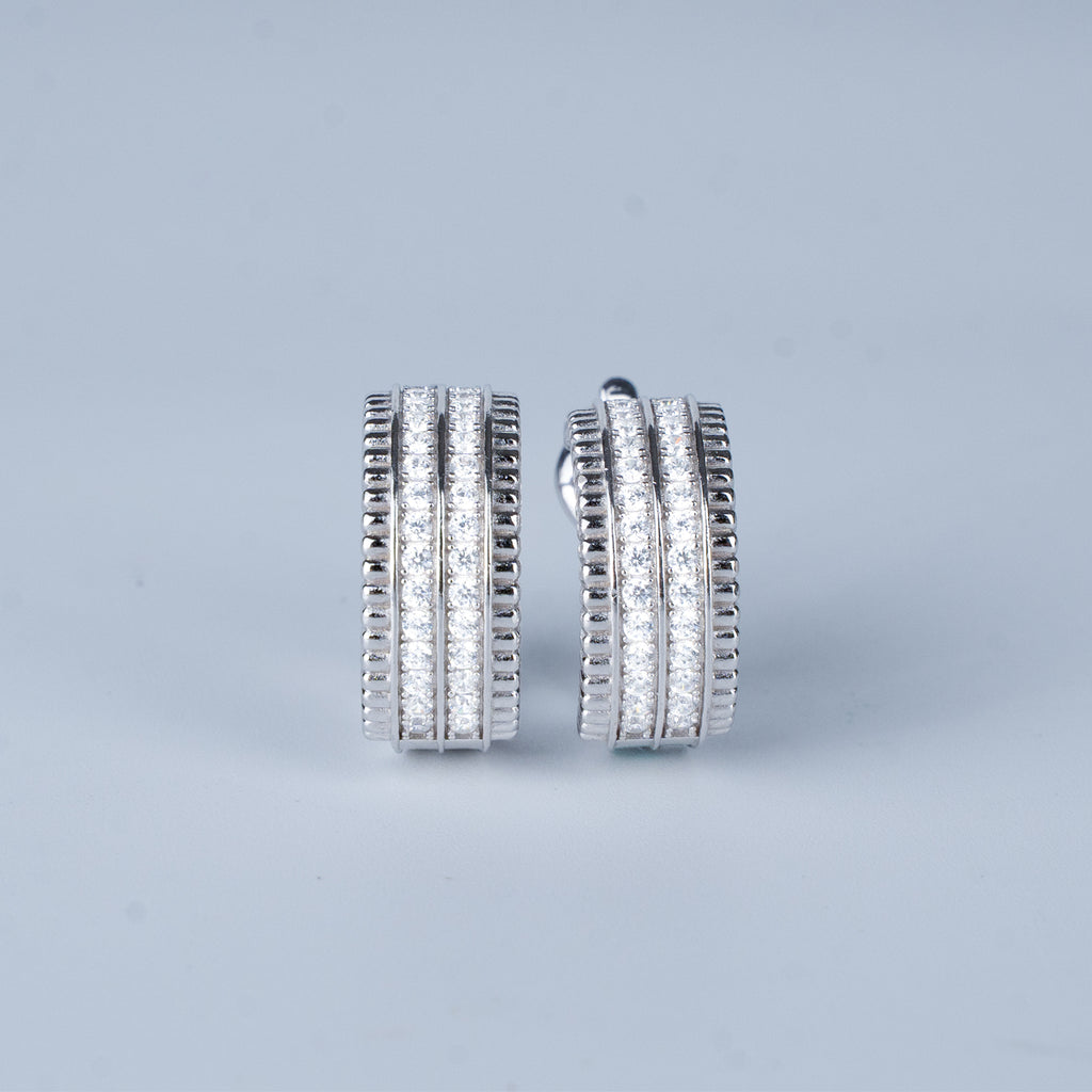 D-POW Baroque-Inspired Classic Sparkling 925 Silver Zircons Hoop Earrings