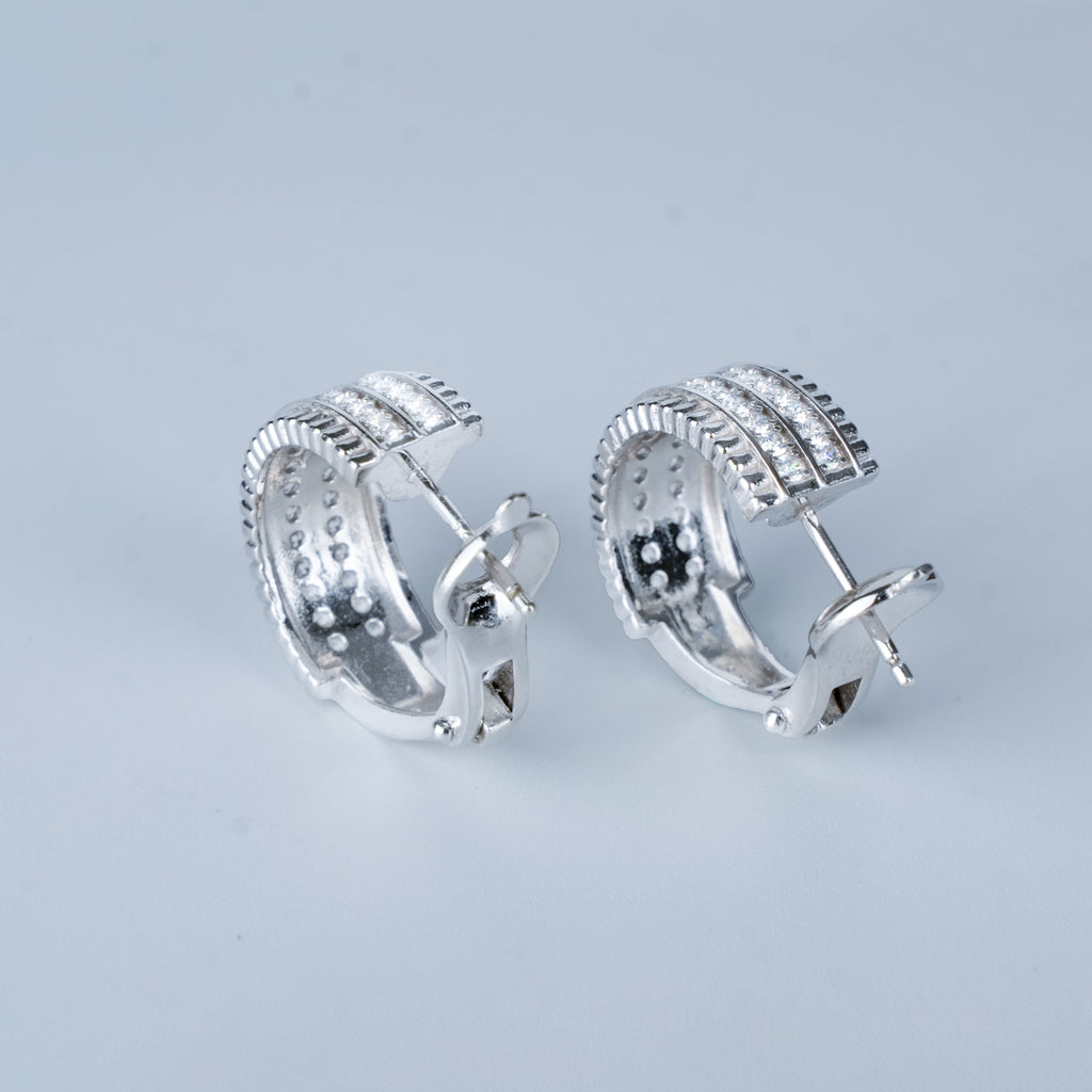 D-POW Baroque-Inspired Classic Sparkling 925 Silver Zircons Hoop Earrings