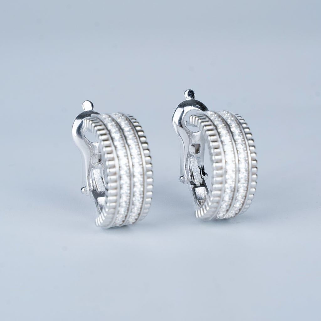 D-POW Baroque-Inspired Classic Sparkling 925 Silver Zircons Hoop Earrings