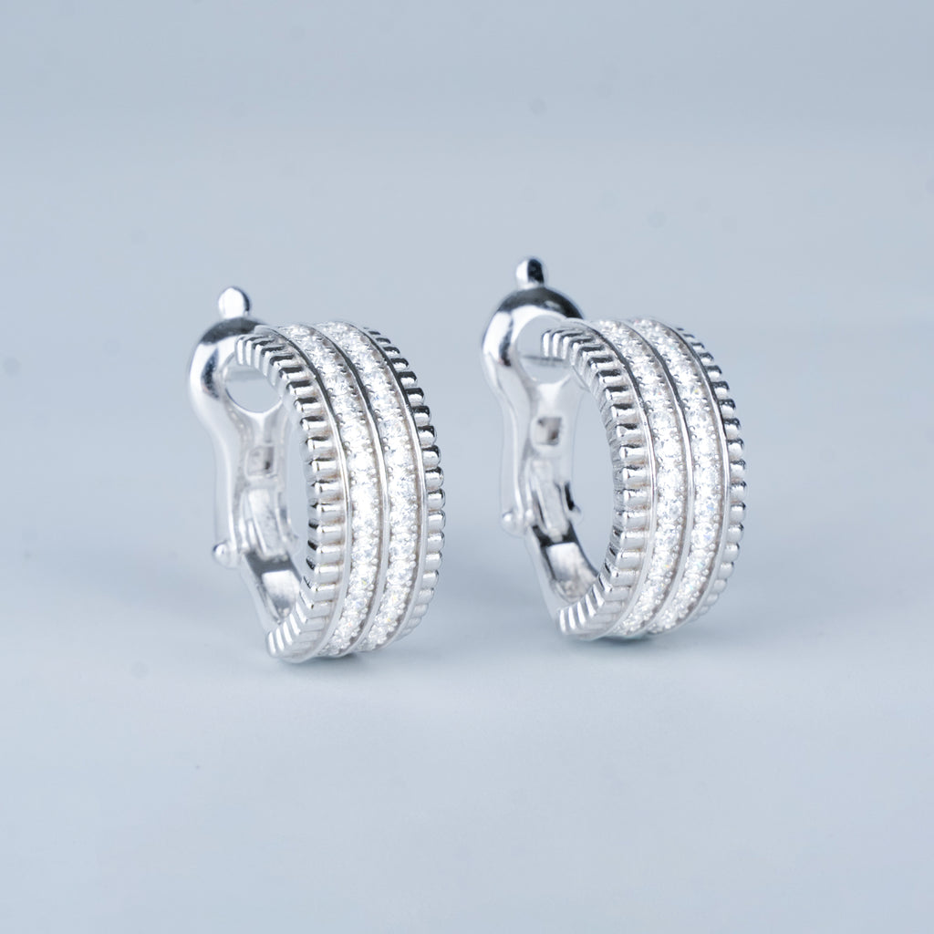 D-POW Baroque-Inspired Classic Sparkling 925 Silver Zircons Hoop Earrings