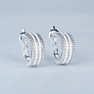 D-POW Baroque-Inspired Classic Sparkling 925 Silver Zircons Hoop Earrings - D-POW