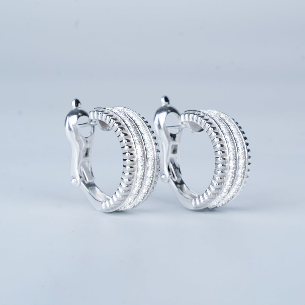 D-POW Baroque-Inspired Classic Sparkling 925 Silver Zircons Hoop Earrings