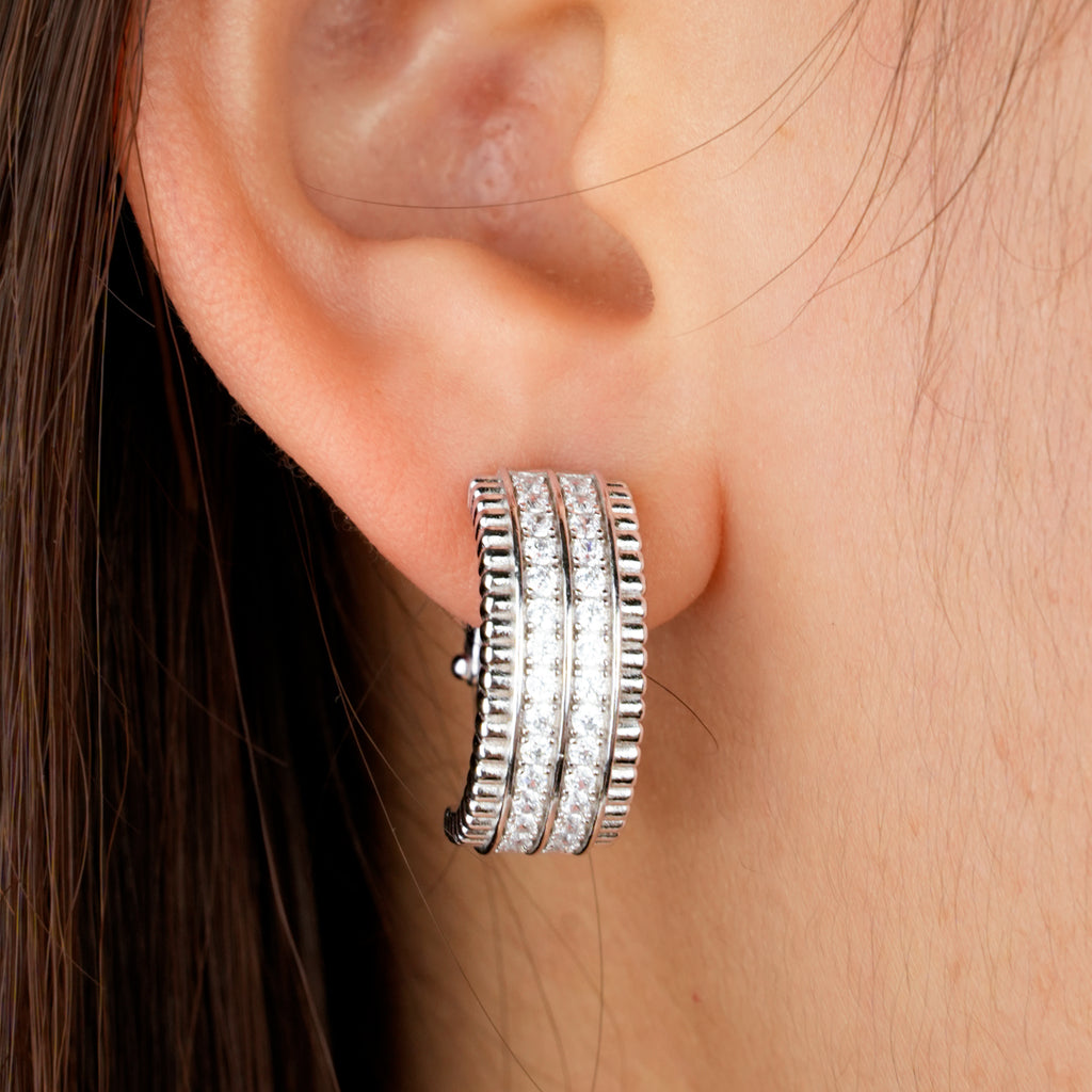 D-POW Baroque-Inspired Classic Sparkling 925 Silver Zircons Hoop Earrings