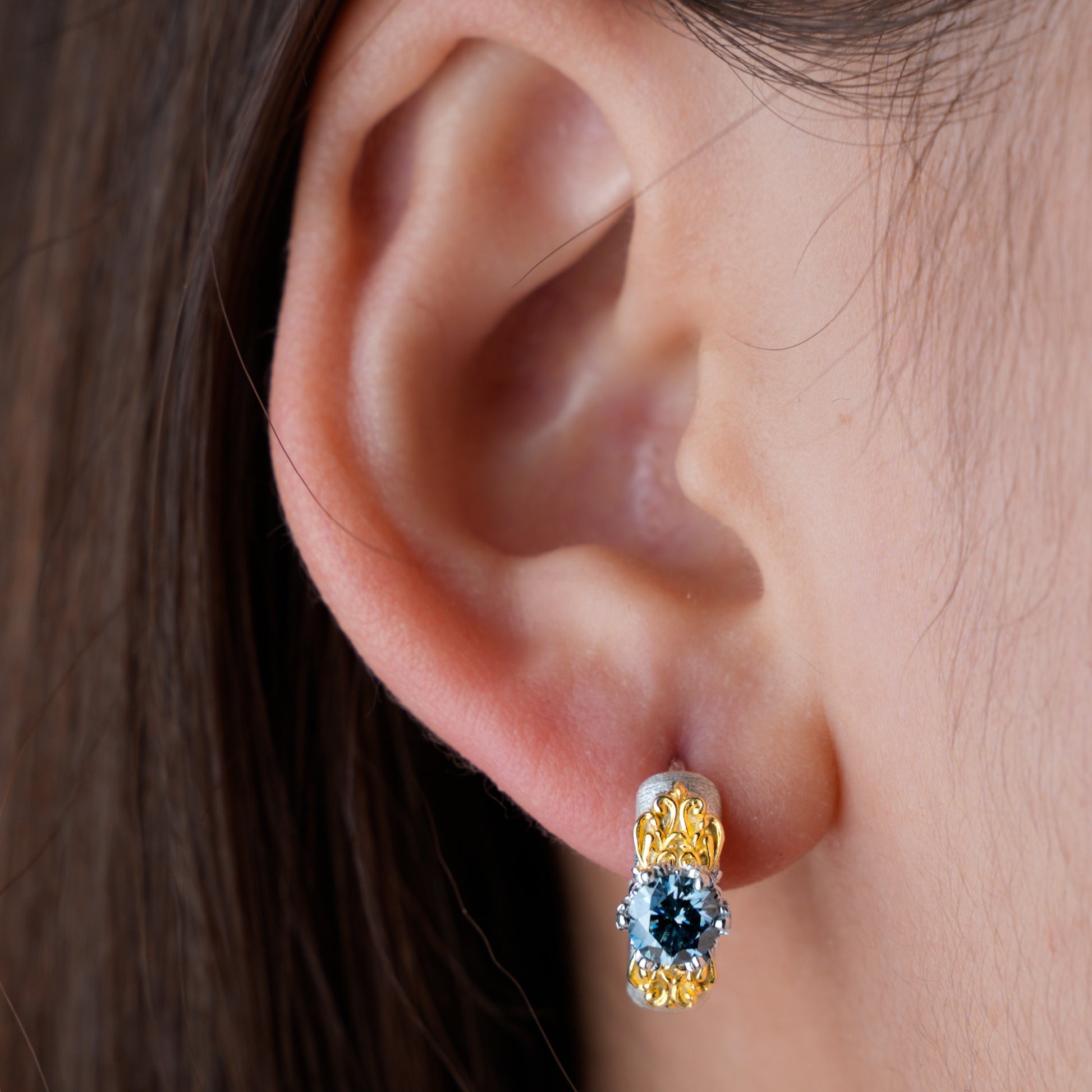 [Eternal Gleam] D-POW Moissanite Filigree Sterling Silver Ear Clips in Inspired Buccellati Style, 1 PAIR