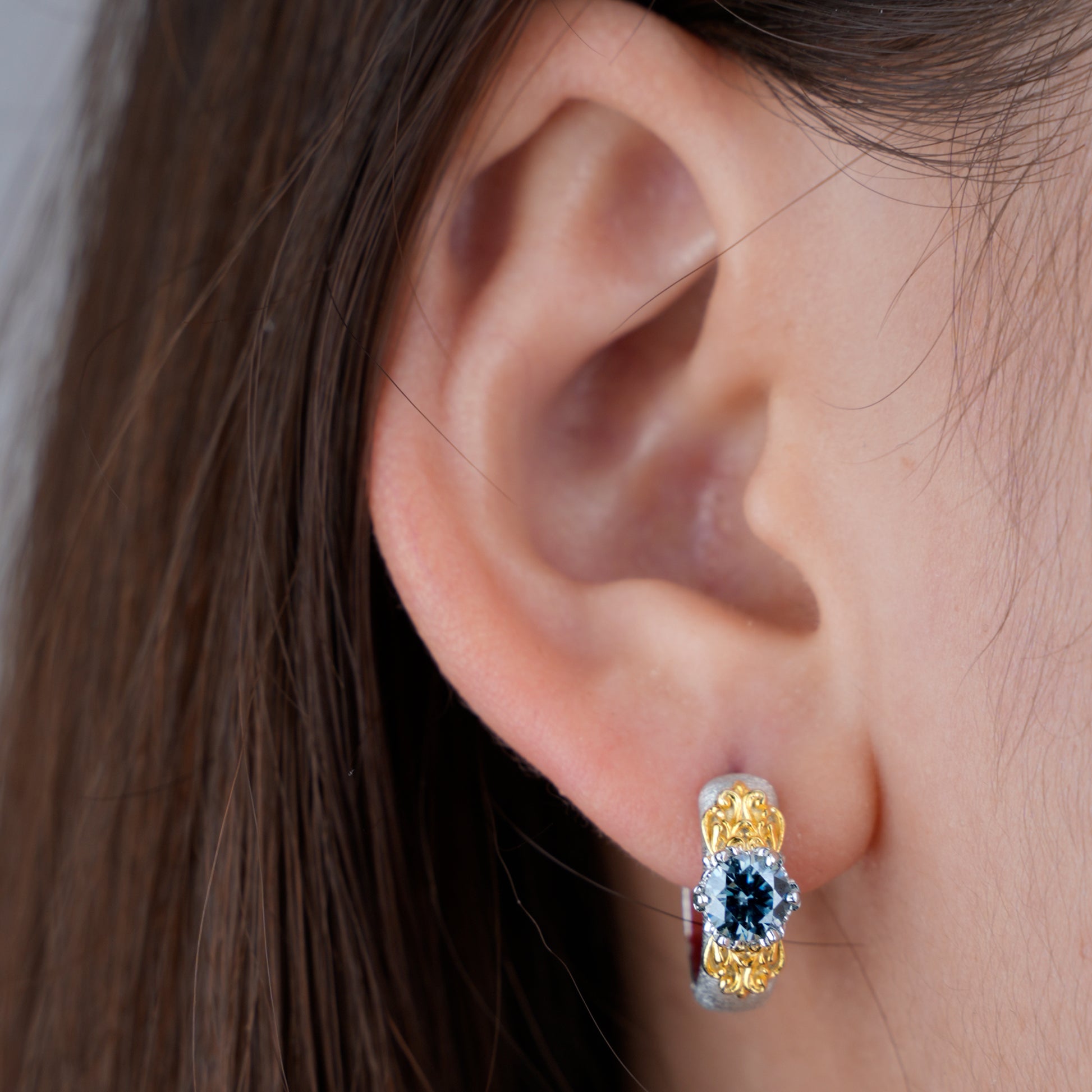[Eternal Gleam] D-POW Moissanite Filigree Sterling Silver Ear Clips in Inspired Buccellati Style, 1 PAIR