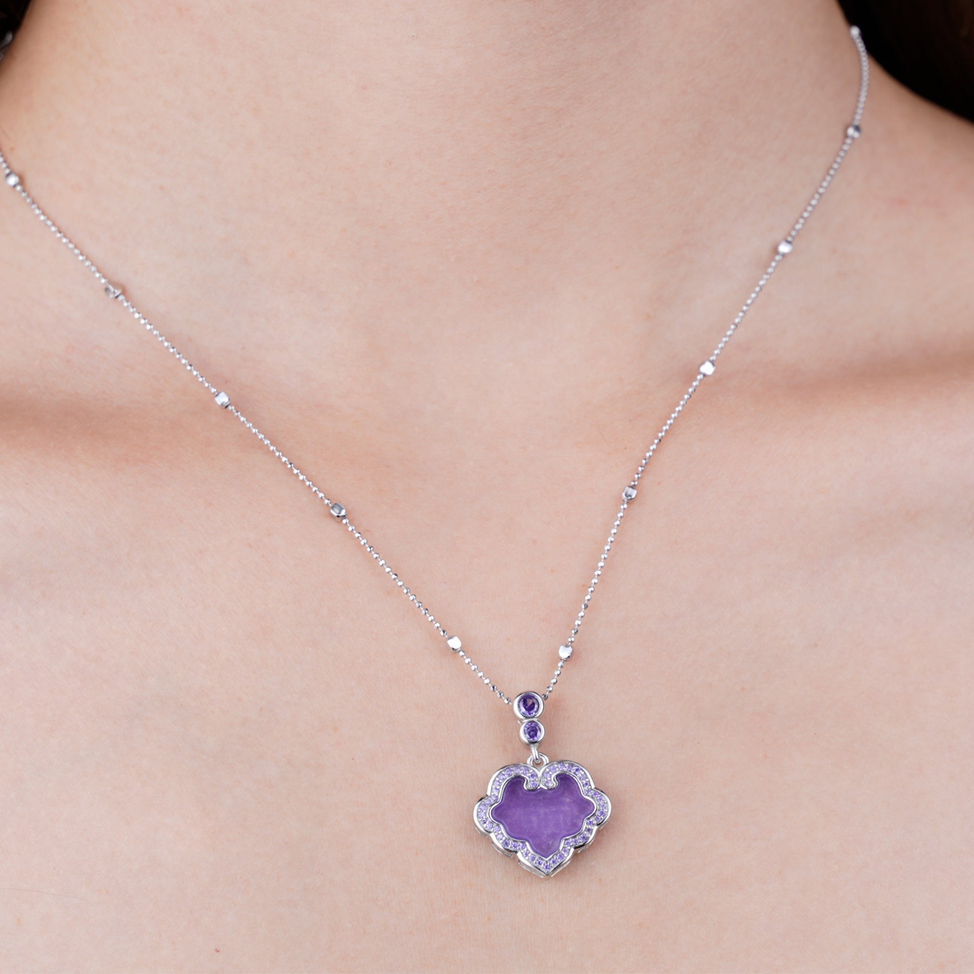 [Lustre Ruyi] D-pow Handcrafted 925 Silver Necklace with Quartz Stones, 49cm (19.3'')