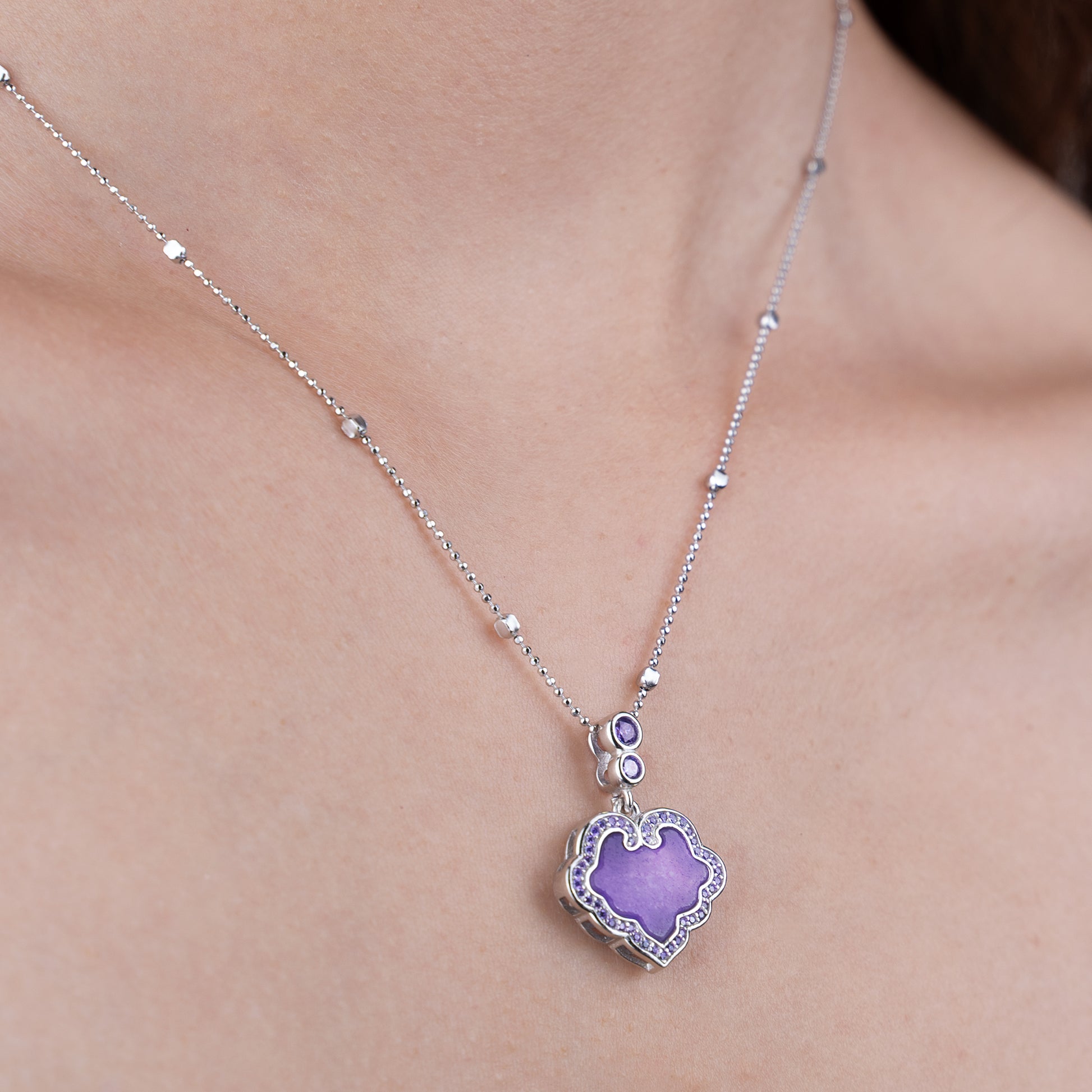[Lustre Ruyi] D-pow Handcrafted 925 Silver Necklace with Quartz Stones, 49cm (19.3'')