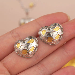 [Frozen Echo] D-POW  Ice Cube Heart Treasure Sterling Silver Stud Earrings - D-POW