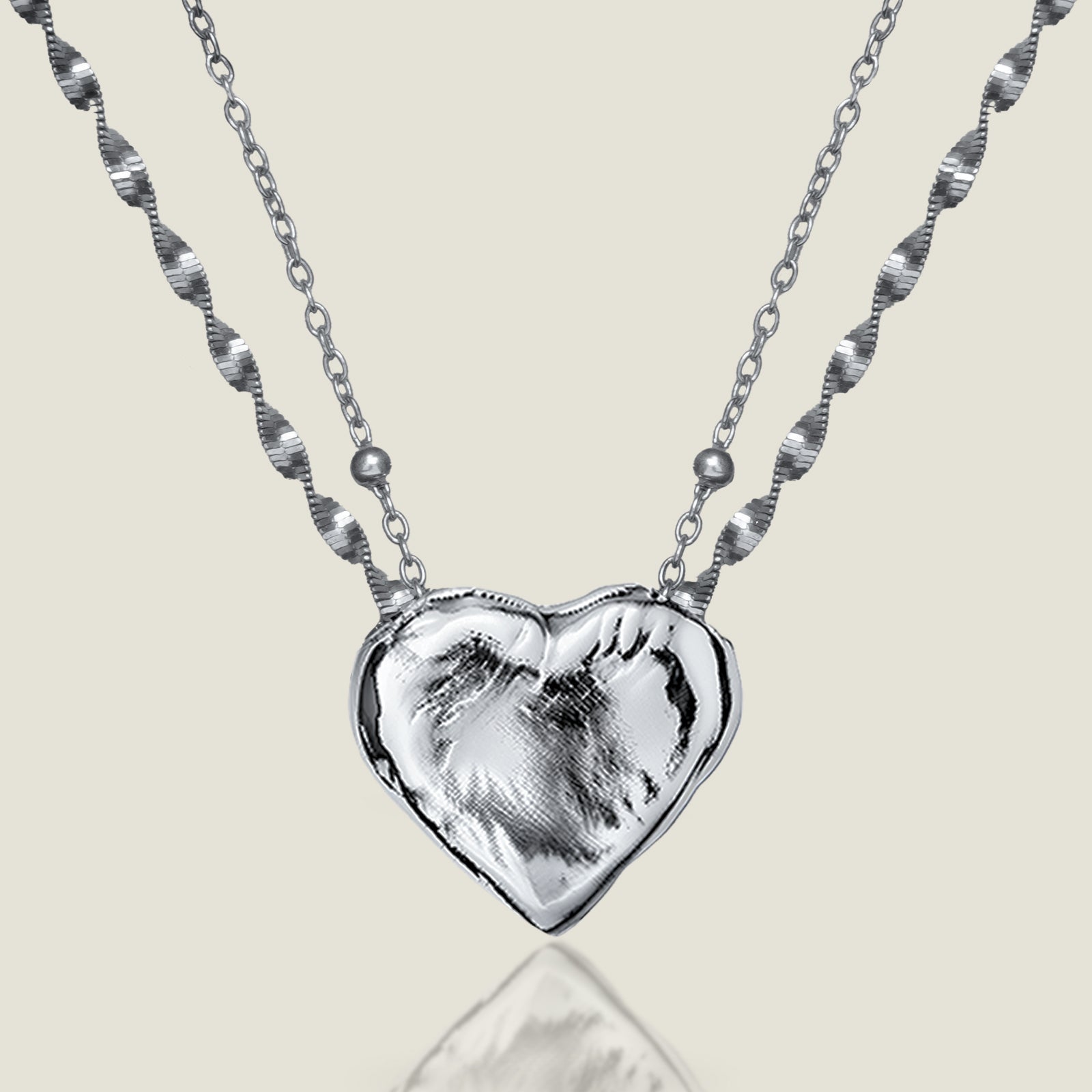 D-POW Baroque-Inspired Double Heart Necklace in 925 Sterling