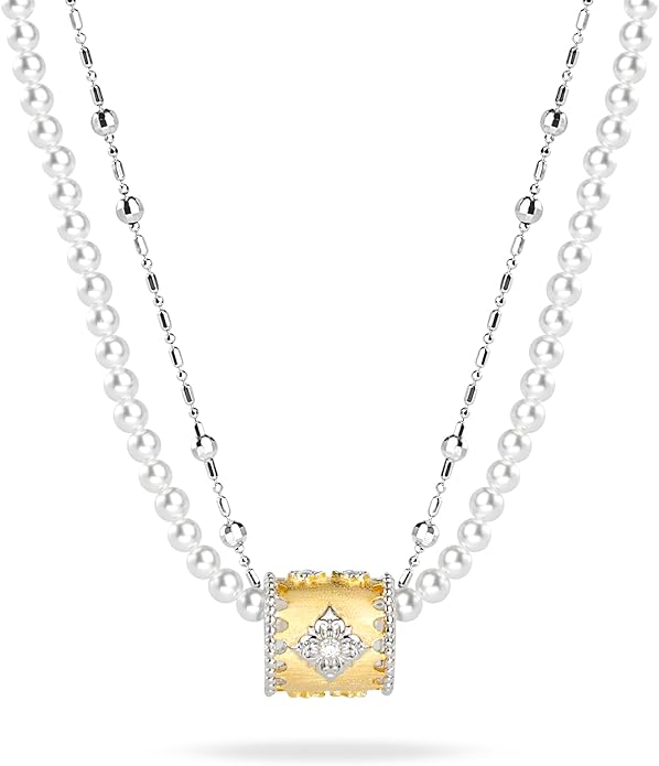 [Baroque Bloom] D-POW 925 Sterling Silver "Ineffleur" Dual-Layer Adjustable Necklace in Bucchi Style,37–51CM(14.6–20.1'')